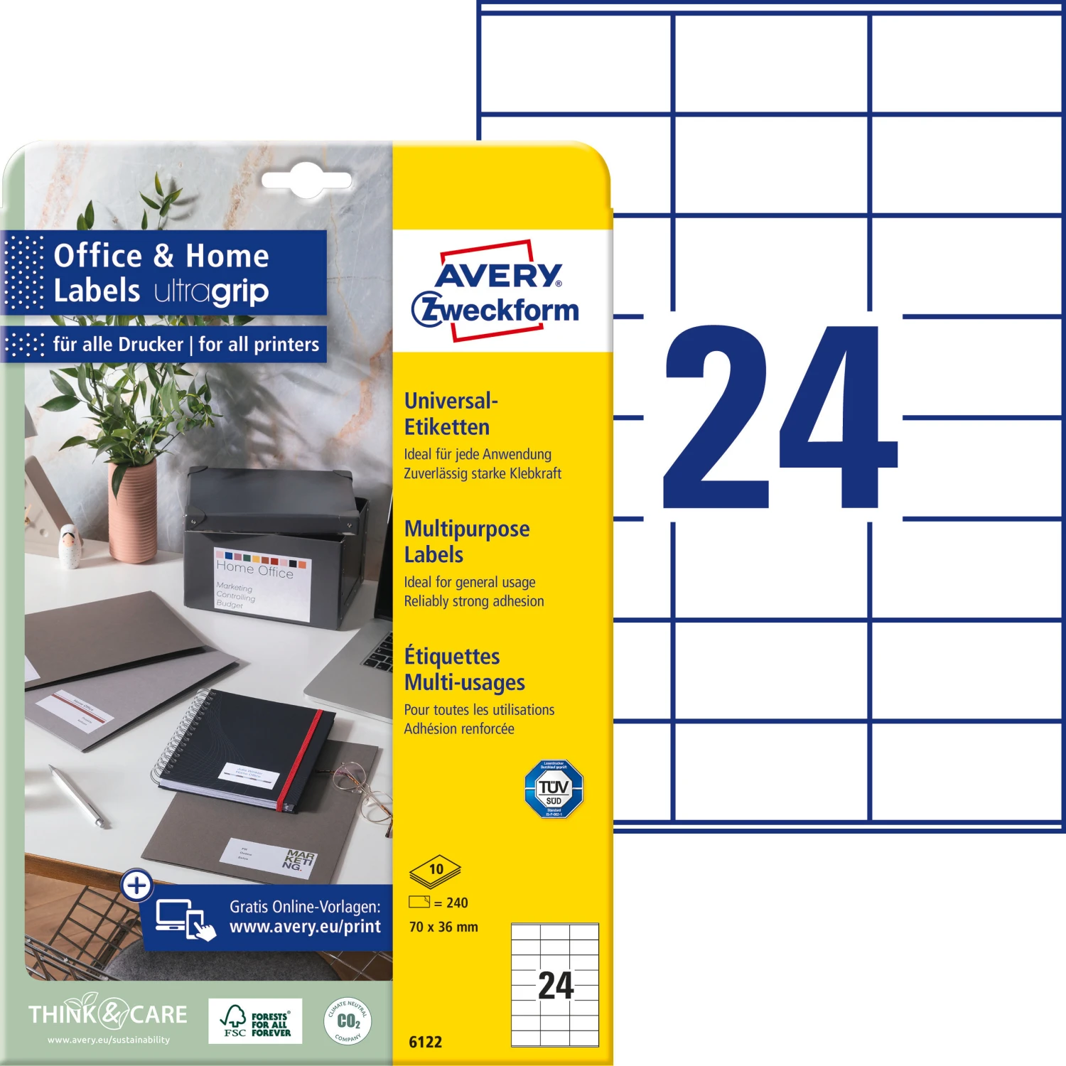 AVERY ZWECKFORM 6122 Étiquettes 70 x 36 mm, 10 flls.
