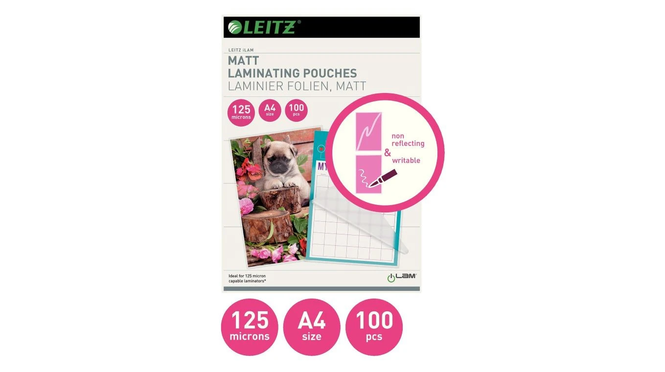 LEITZ Pochettes à plastifier A4, mat, 125my, 100 pcs.