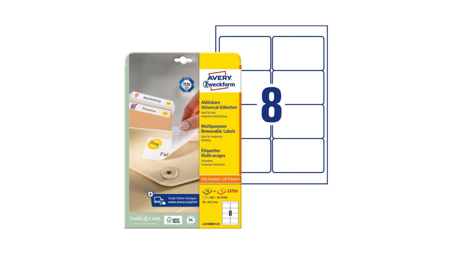 AVERY ZWECKFORM L4745REV-25 Etiketten, 96 x 63.5 mm, 25 + 5 Blatt