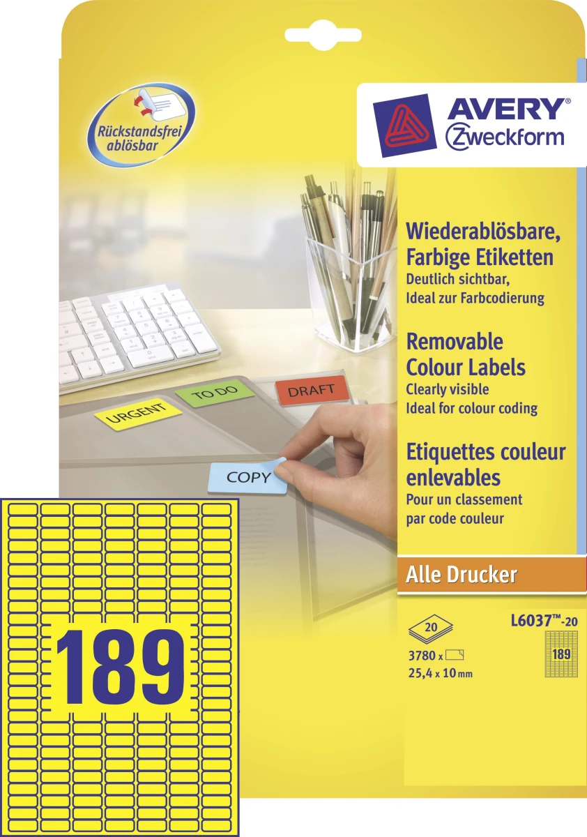 AVERY ZWECKFORM L6037-20 Étiquettes, 25.4 x 10 mm, 20 feuilles