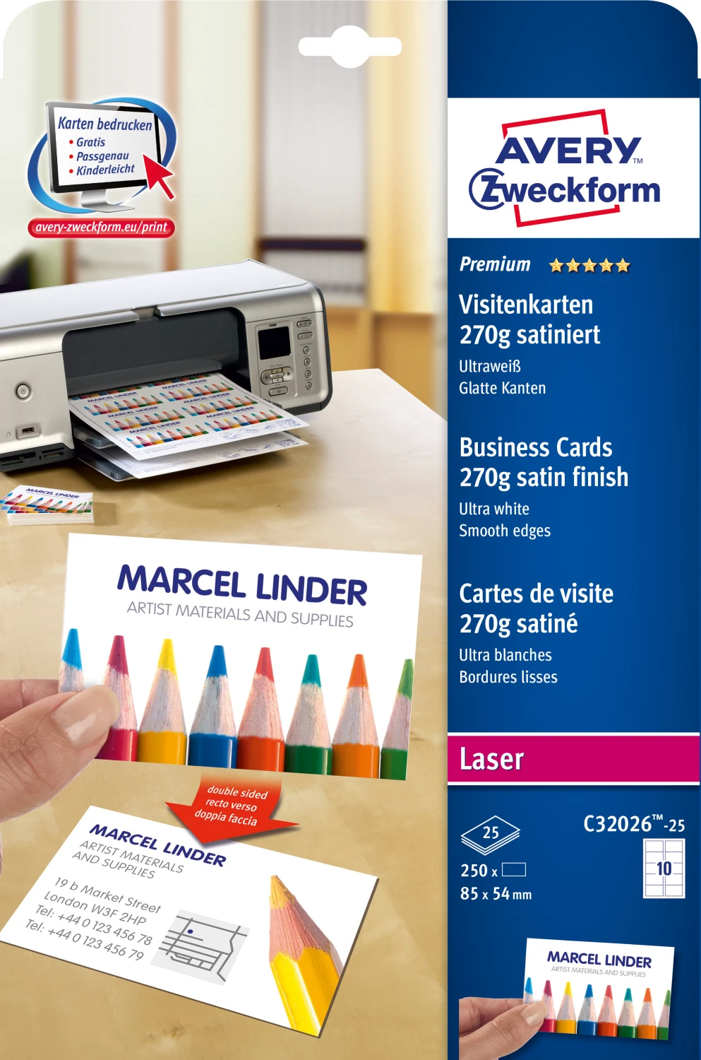 AVERY ZWECKFORM C32026-25 Visitenkarten 85 x 54 mm