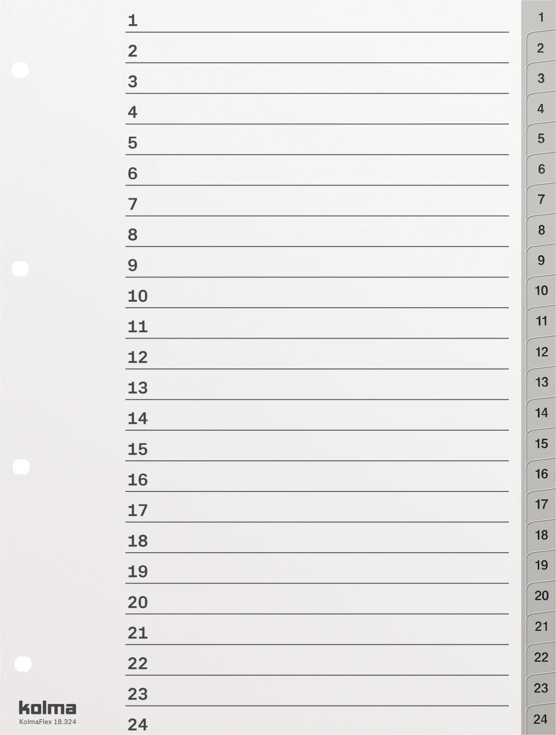 KOLMA Zahlenregister Strong 1 - 24