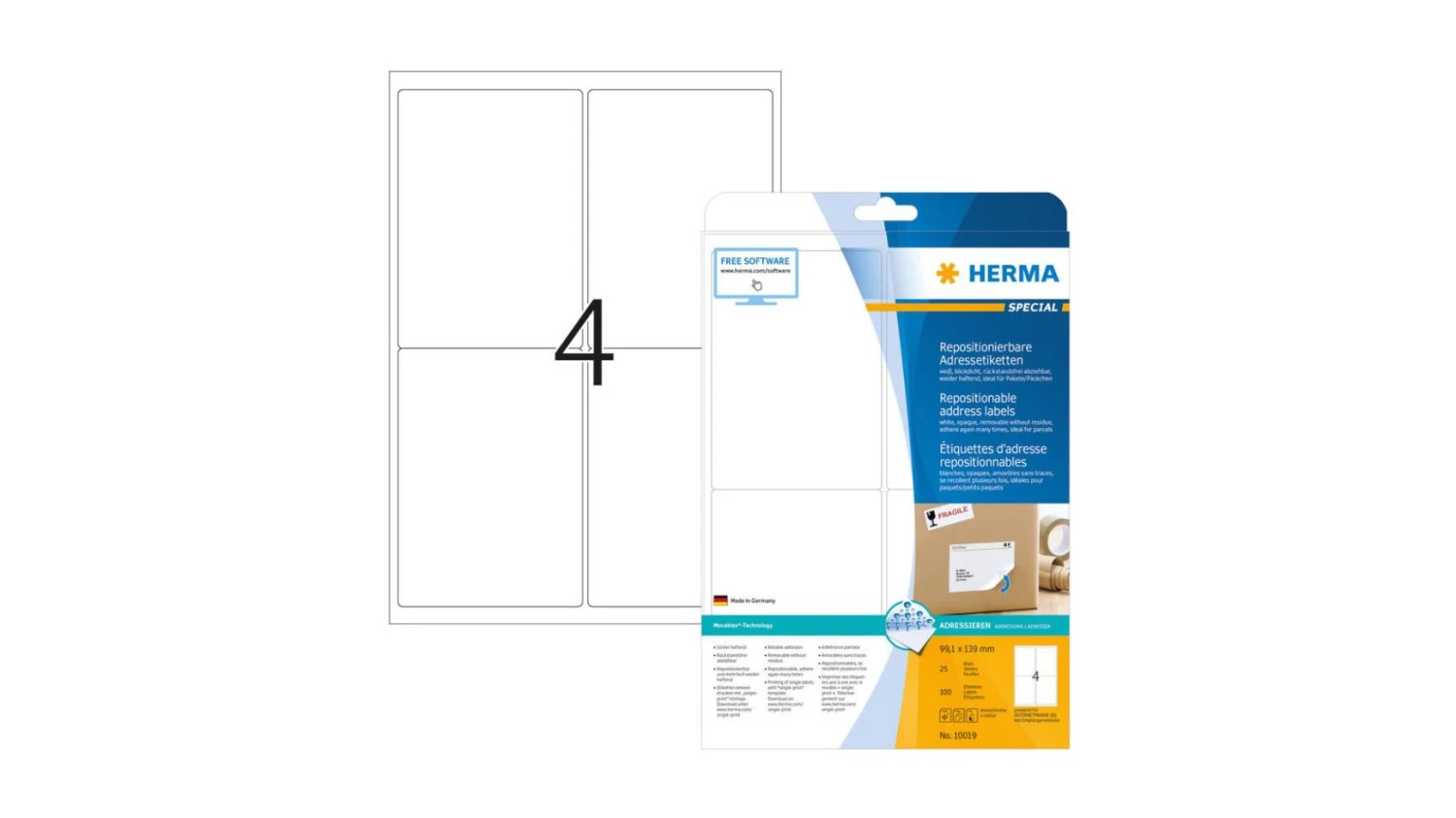 HERMA 10019 Adressetiketten, 99.1 x 139 mm, 25 Blatt