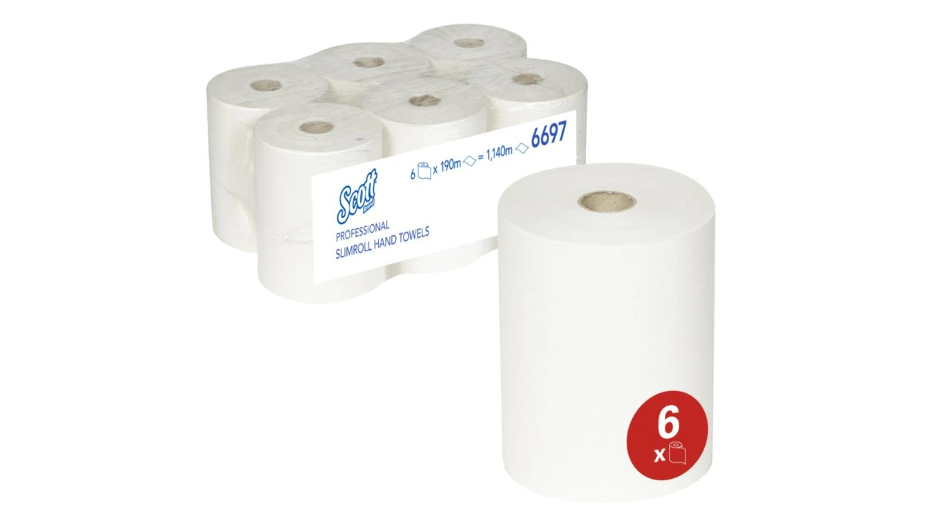SCOTT Rouleaux d'essuie-mains en papier Slimroll 1 couche, 6 rouleaux