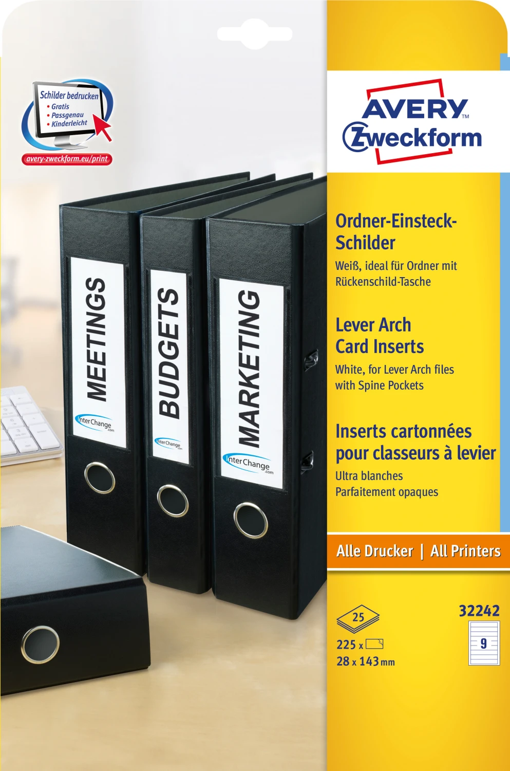 AVERY ZWECKFORM 32242 Étiquettes dorsales 28x143 mm