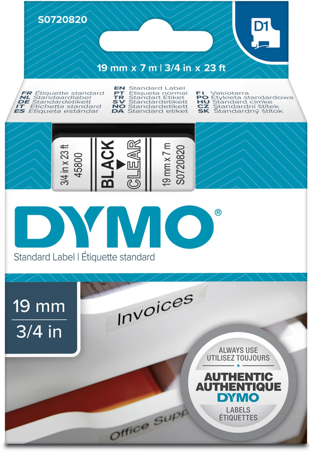DYMO D1 ruban d'écriture S0720820 19 mm x 7 m