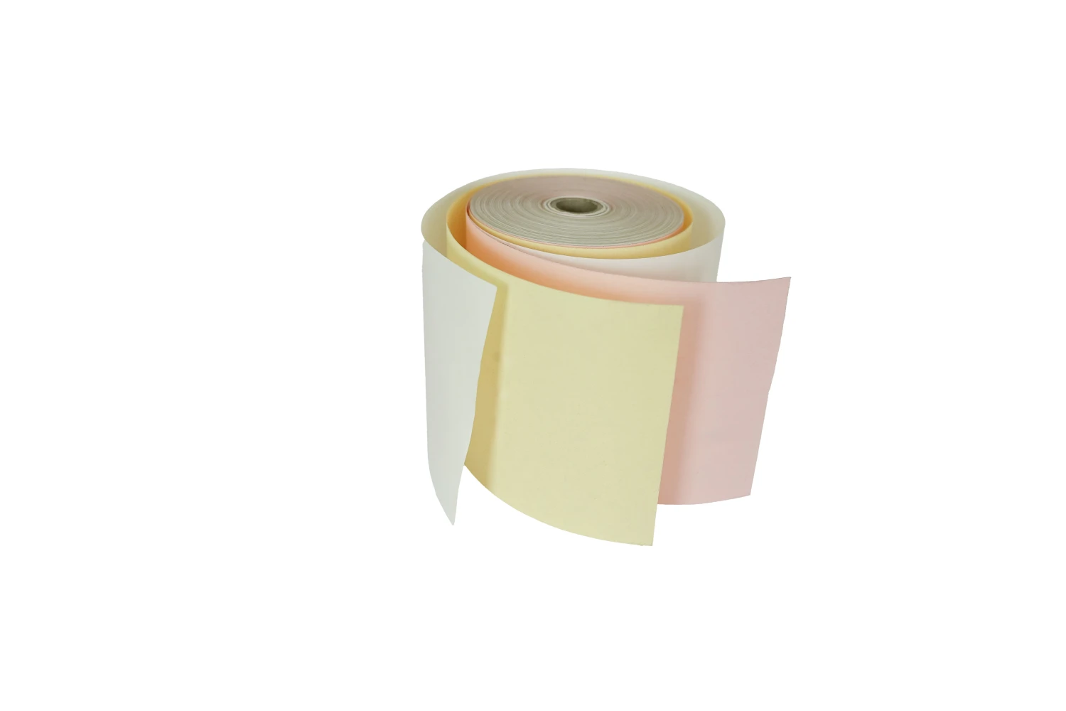 Rouleau de caisse, 3 couches, blanc, jaune, rose, 76x70x12 mm