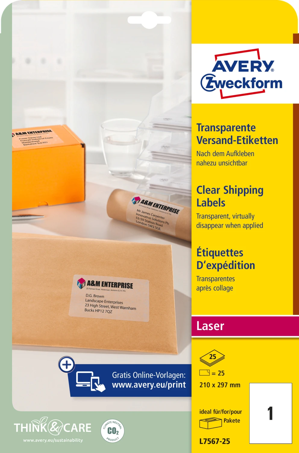 AVERY ZWECKFORM L7567-25 Adressetiketten, 210 x 297 mm, 25 Blatt