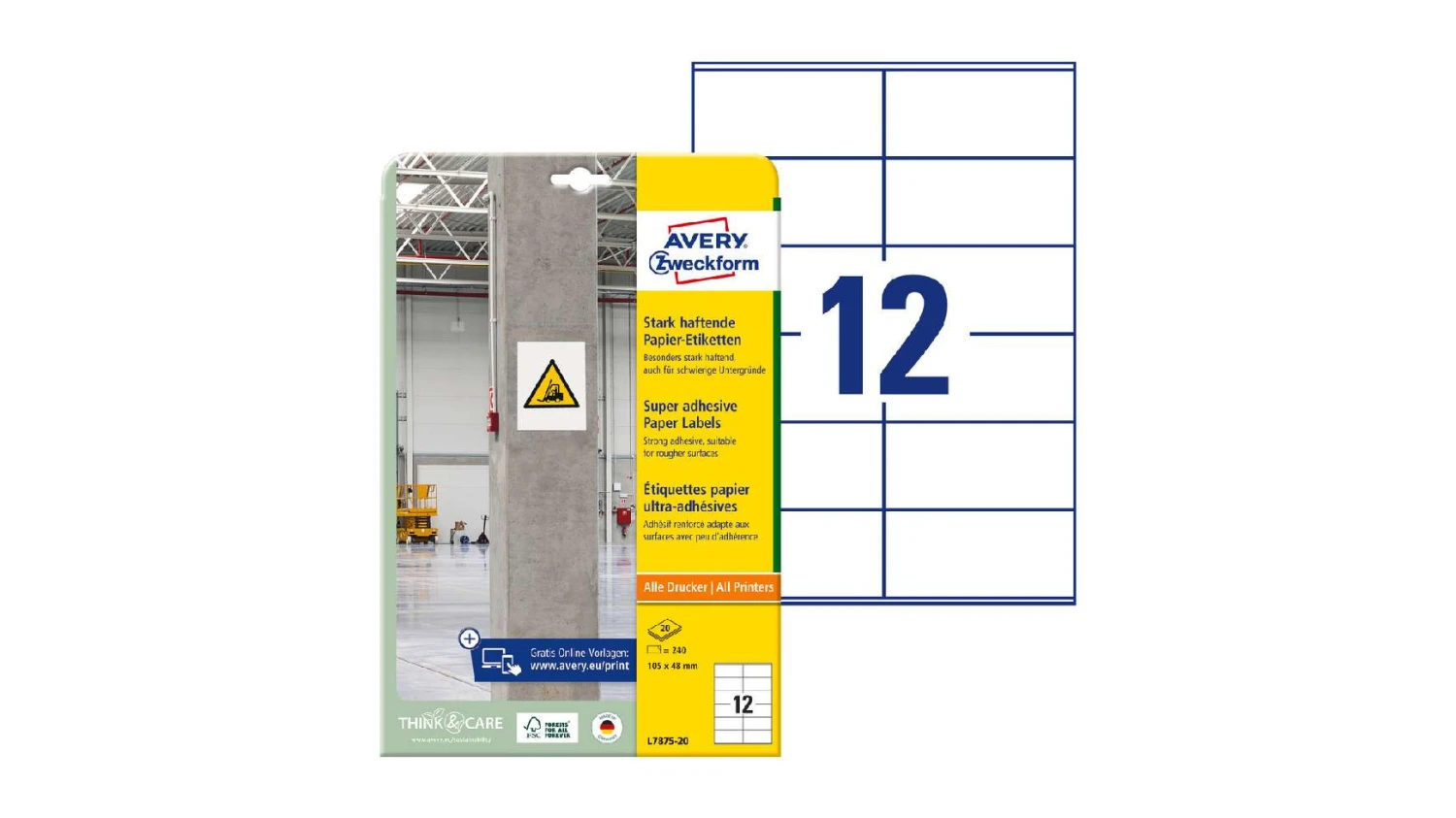AVERY ZWECKFORM L7875-20 Etiketten 105 x 48 mm, 20 Blatt