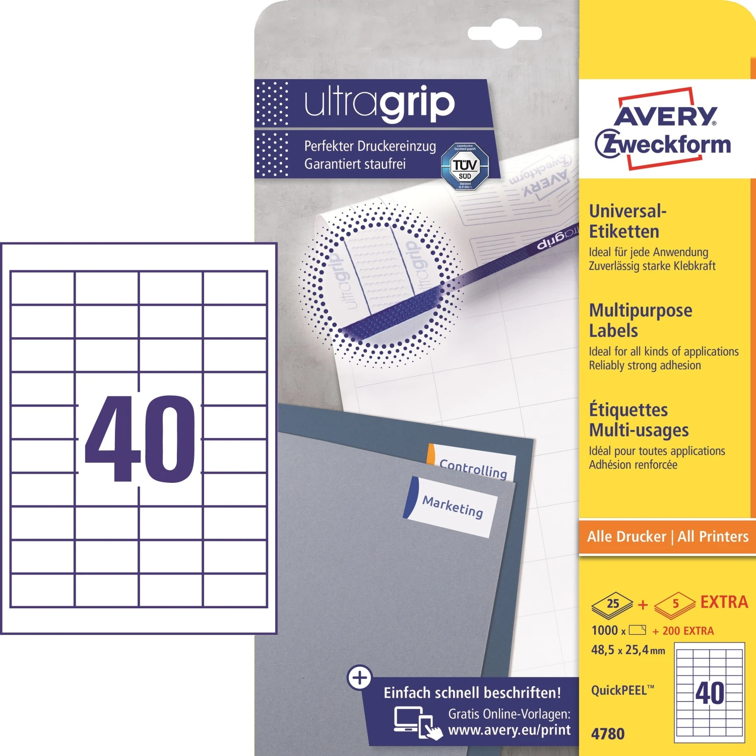 AVERY ZWECKFORM 4780 Etiketten, 48.5 x 25.4 mm, 25 + 5 Blatt
