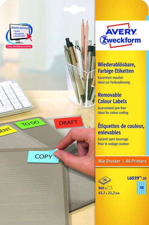 AVERY ZWECKFORM L6039-20 Étiquettes, 45.7 x 21.2 mm, 20 feuilles