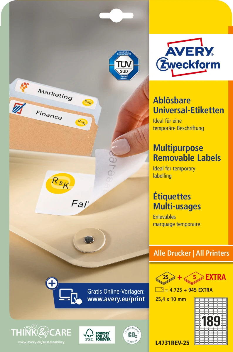 AVERY ZWECKFORM L4731REV-25 Etiketten, 25.4 x 10 mm, 25 + 5 Blatt