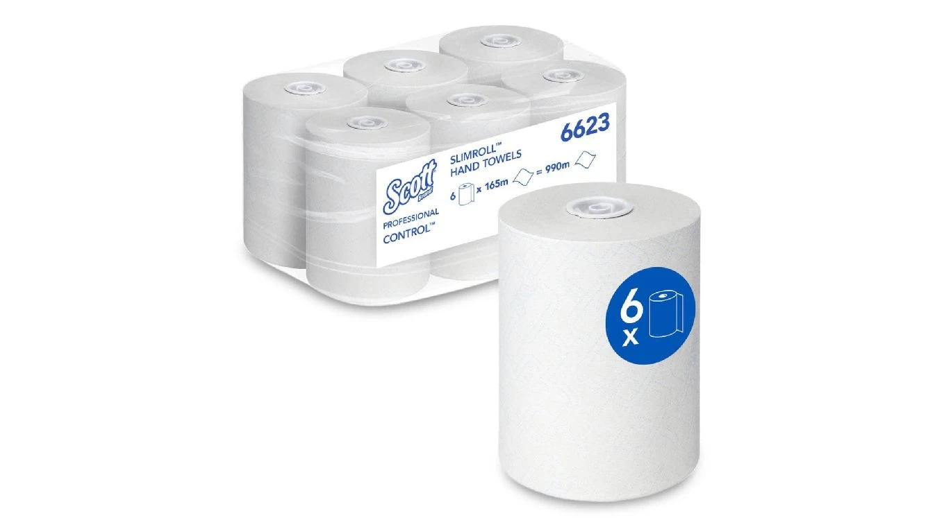 SCOTT Rouleaux d'essuie-mains en papier Control Slimroll 1 couche, 6 rouleaux