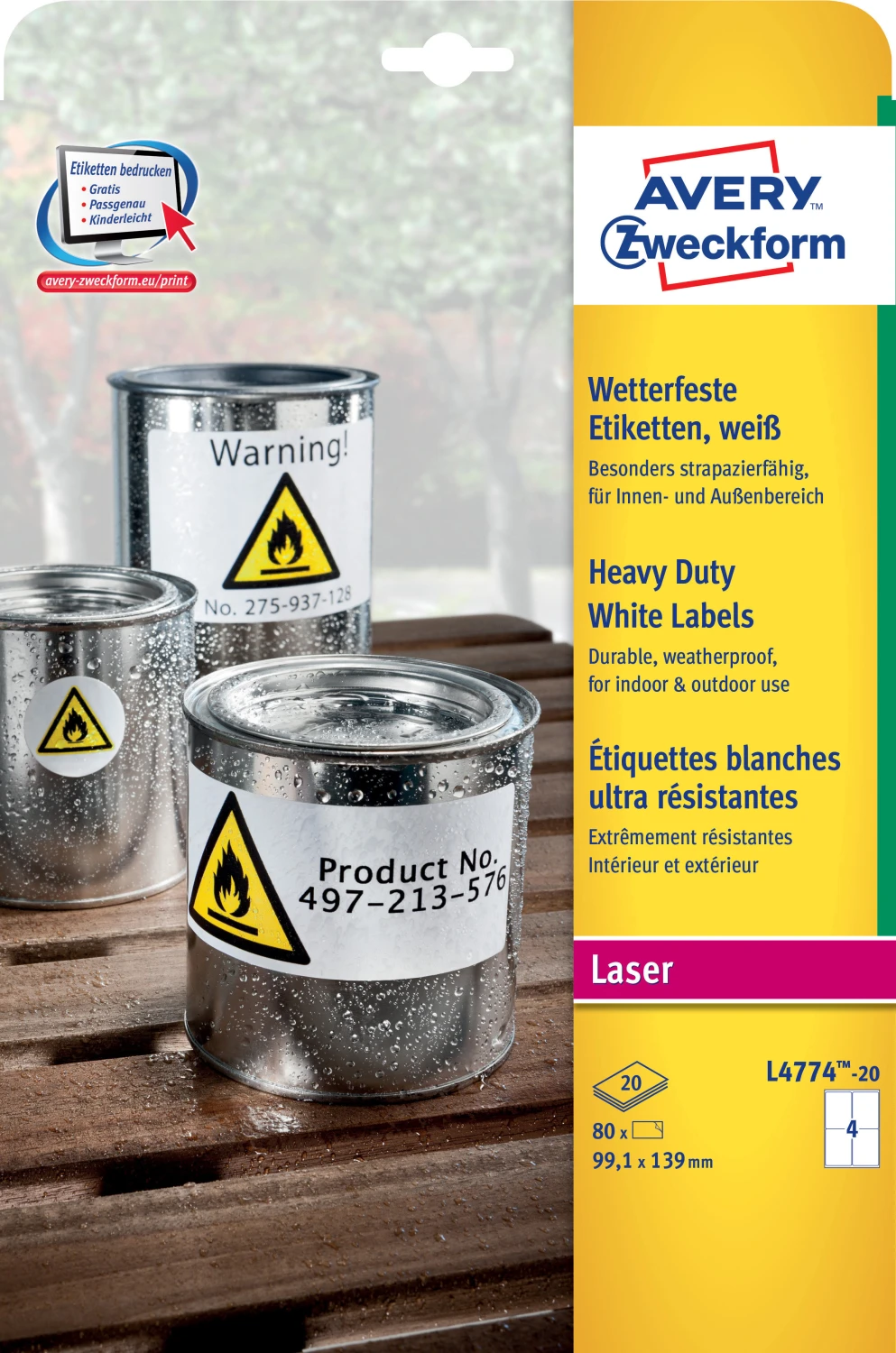 AVERY ZWECKFORM L4774-20 Etiketten, 99.1 x 139 mm, 20 Blatt