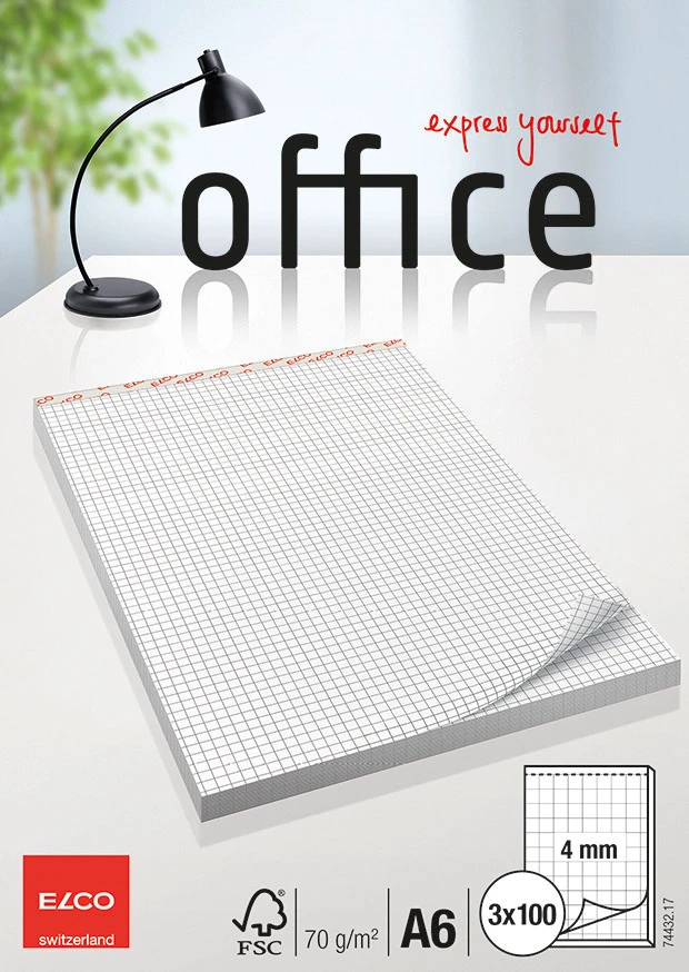 ELCO Bloc-notes A6 quadrillé - 3 x100 feuilles