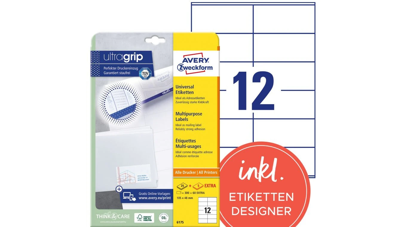 AVERY ZWECKFORM 6175 Etiketten 10.5 x 48 mm, 30 Blatt