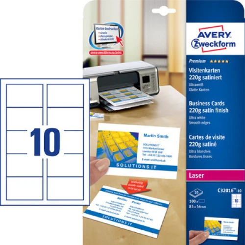 AVERY ZWECKFORM C32016-10 Visitenkarten A4, 85 x 54 mm