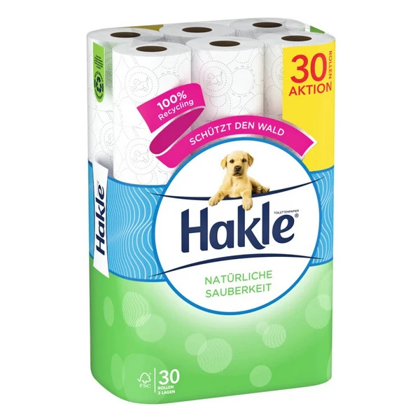 HAKLE Papier toilette Propreté Naturelle 3 couches, 30 rouleaux