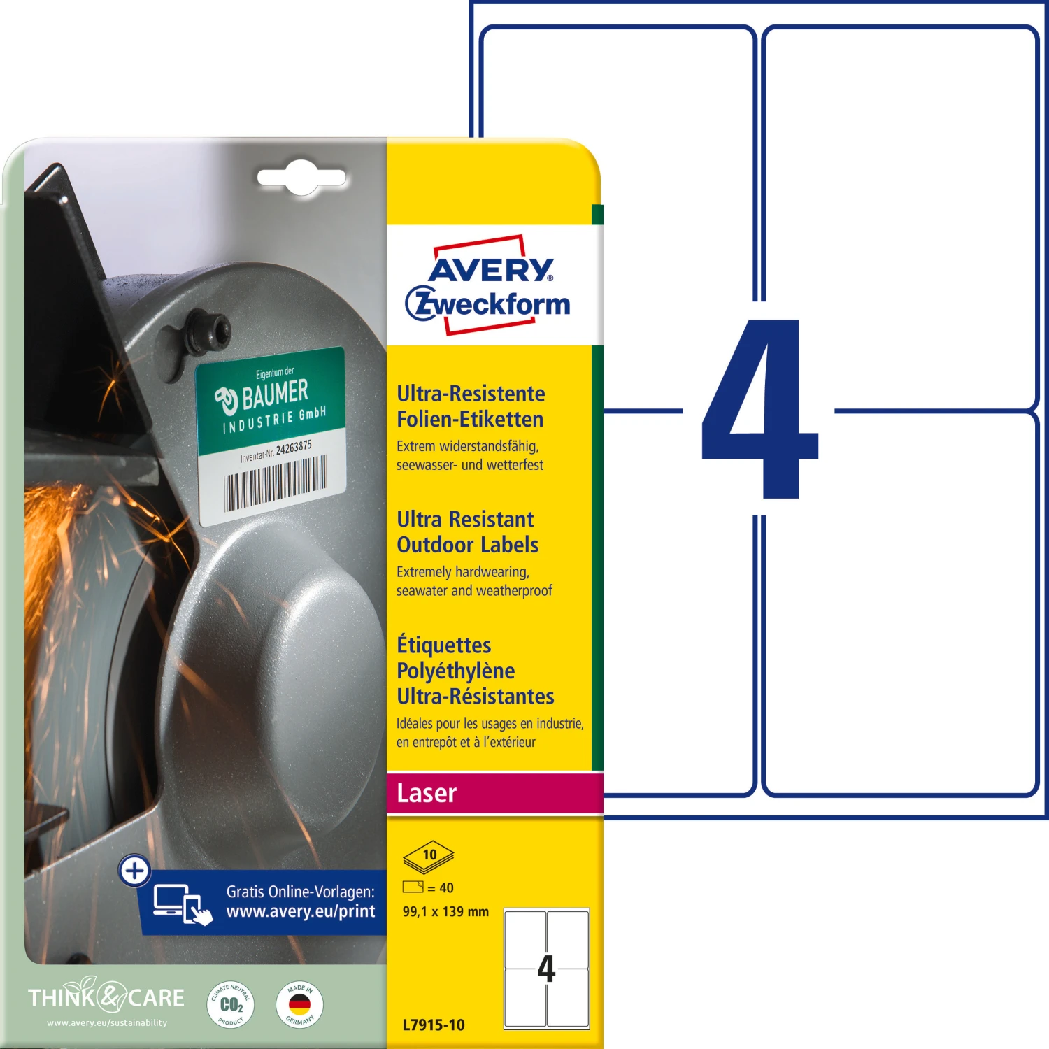 AVERY ZWECKFORM L7915-10 Etiketten, 99.1 x 139 mm, 10 Blatt