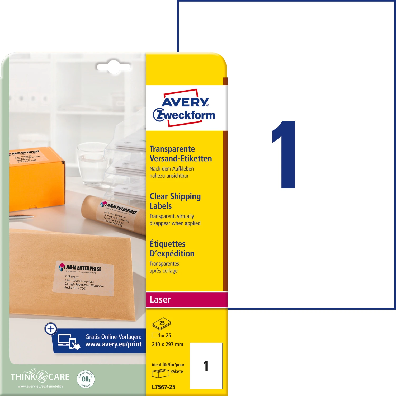 AVERY ZWECKFORM L7567-25 Adressetiketten, 210 x 297 mm, 25 Blatt