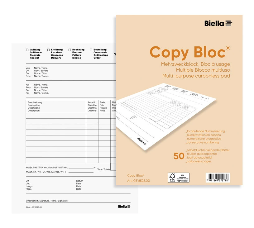 BIELLA Copy Bloc multi-usages A6, 50 feuillets