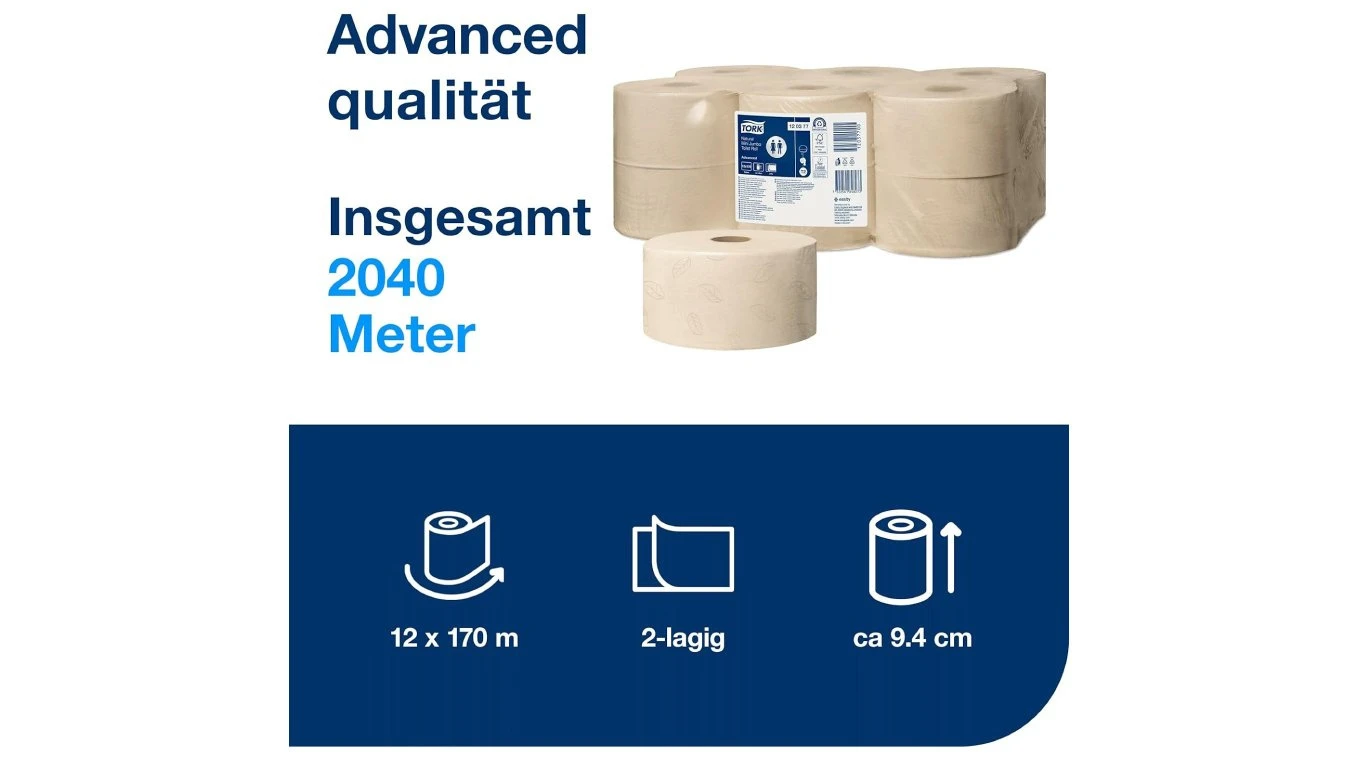 TORK WC-Papier Advanced Jumbo Mini 2-lagig, 12 Rollen