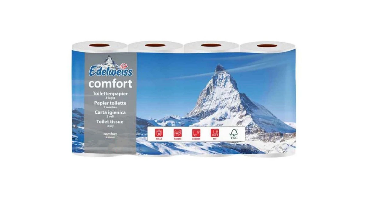 EDELWEISS Papier toilette Comfort 3 couches, 8 rouleaux
