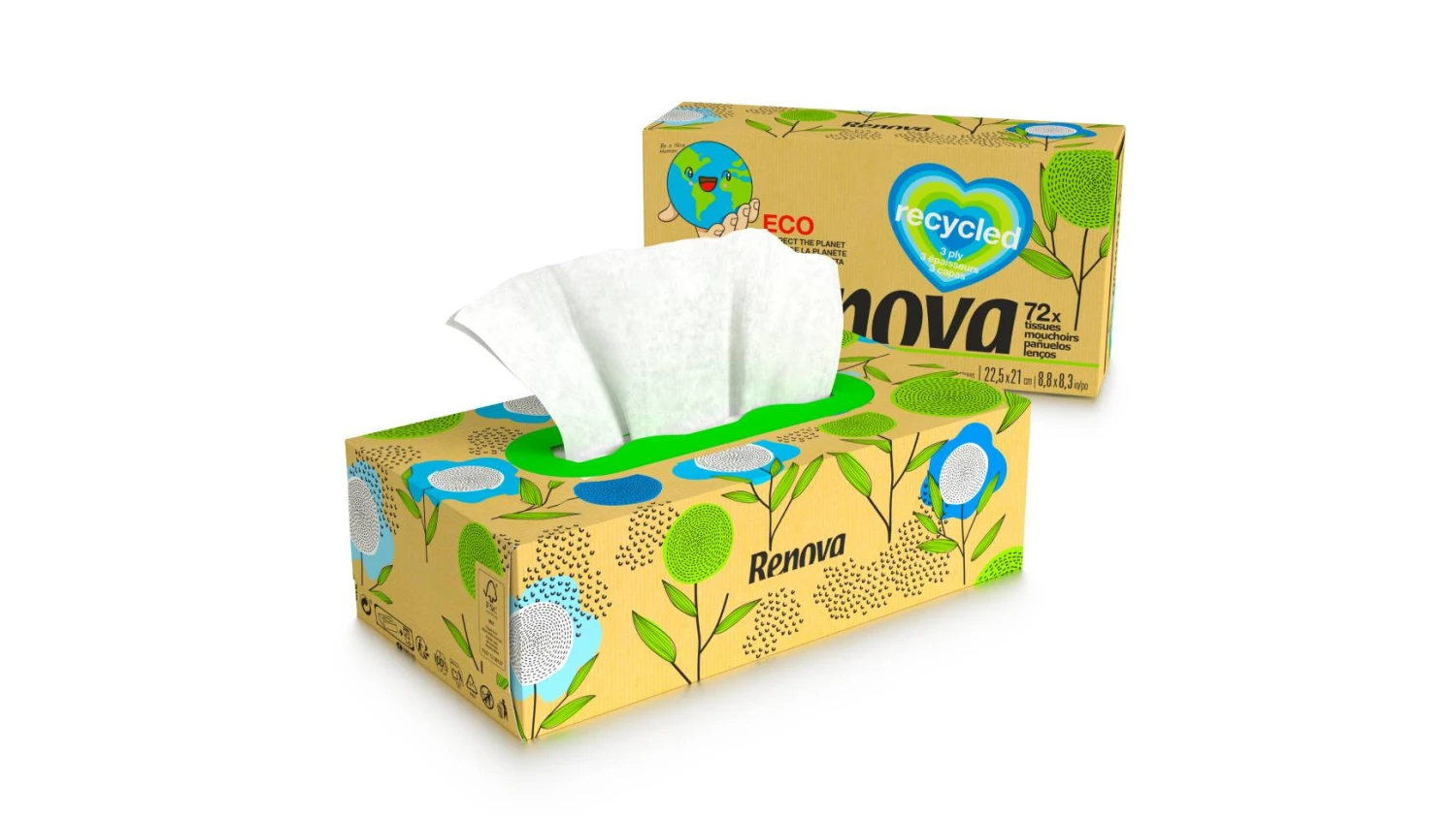 RENOVA Mouchoirs cosmétiques 3 couches, 1 pièce