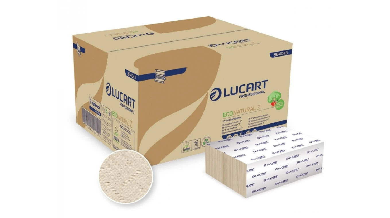 LUCART Essuie-mains en papier EcoNatural pliage Z, 2 couches, havane