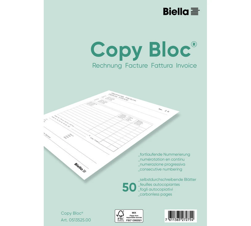 BIELLA Copy Bloc factures A5, 50 feuillets
