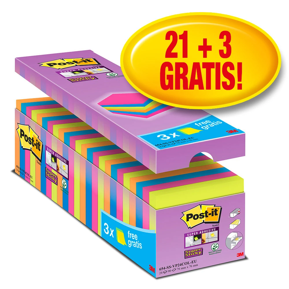POST-IT Haftnotizen Super Sticky 24 x 90 Blatt