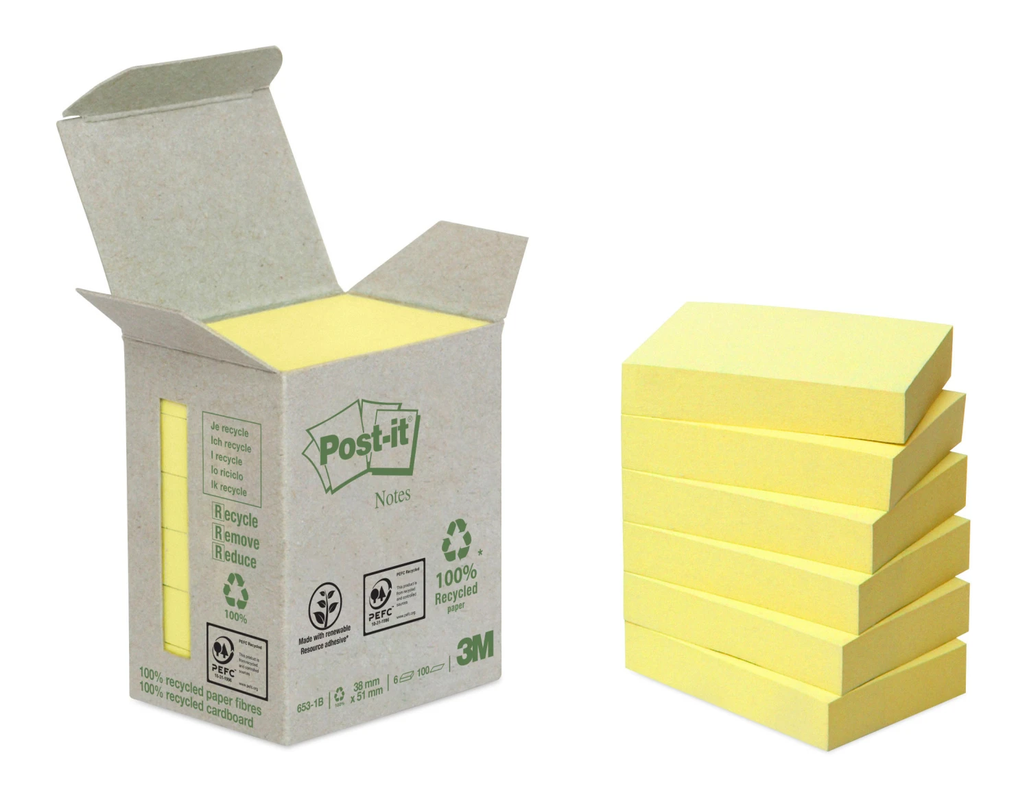 POST-IT Notes adhésives Recycling 6 x 100 feuilles