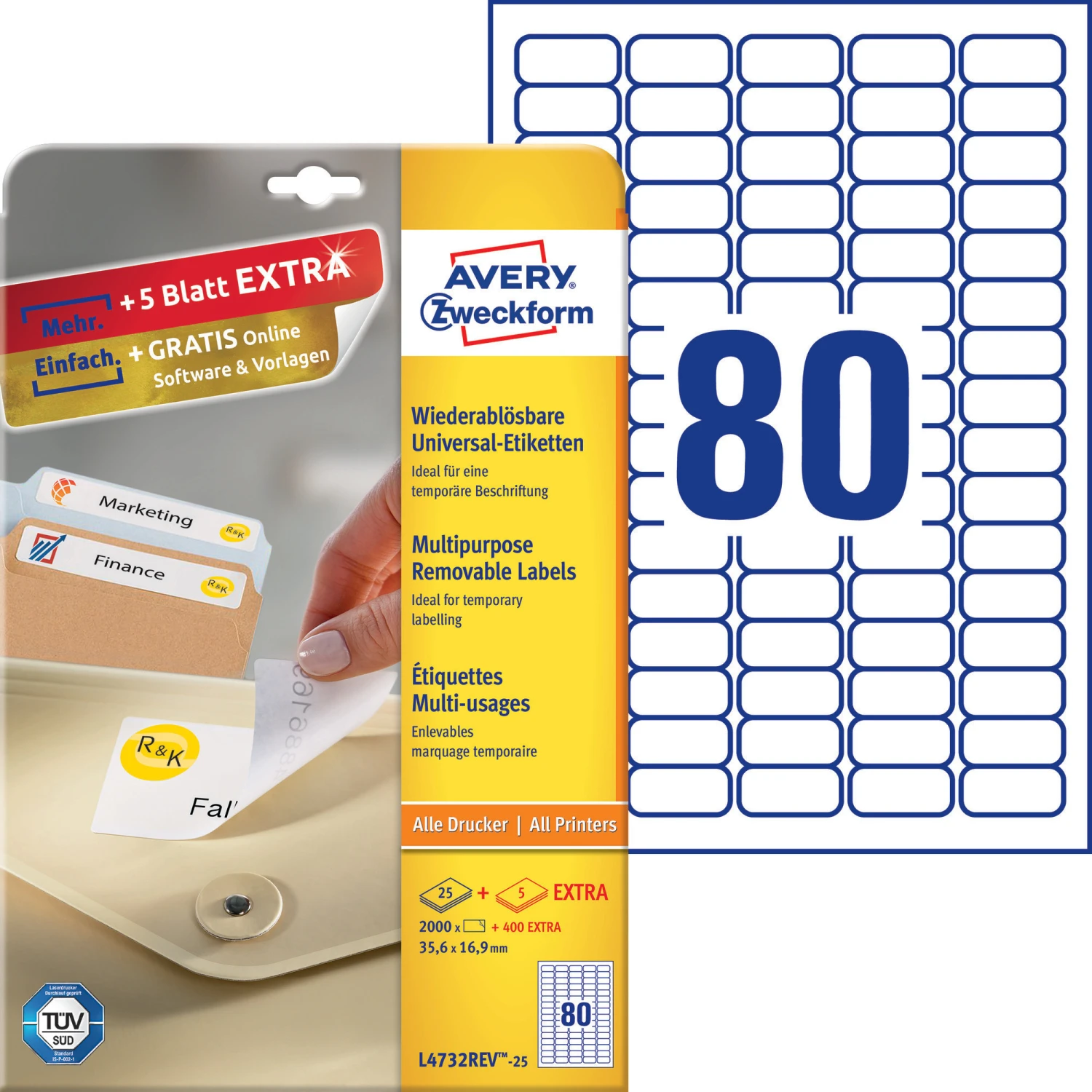 AVERY ZWECKFORM L4732REV-25 Etiketten, 35.6 x 16.9 mm, 25 + 5 Blatt