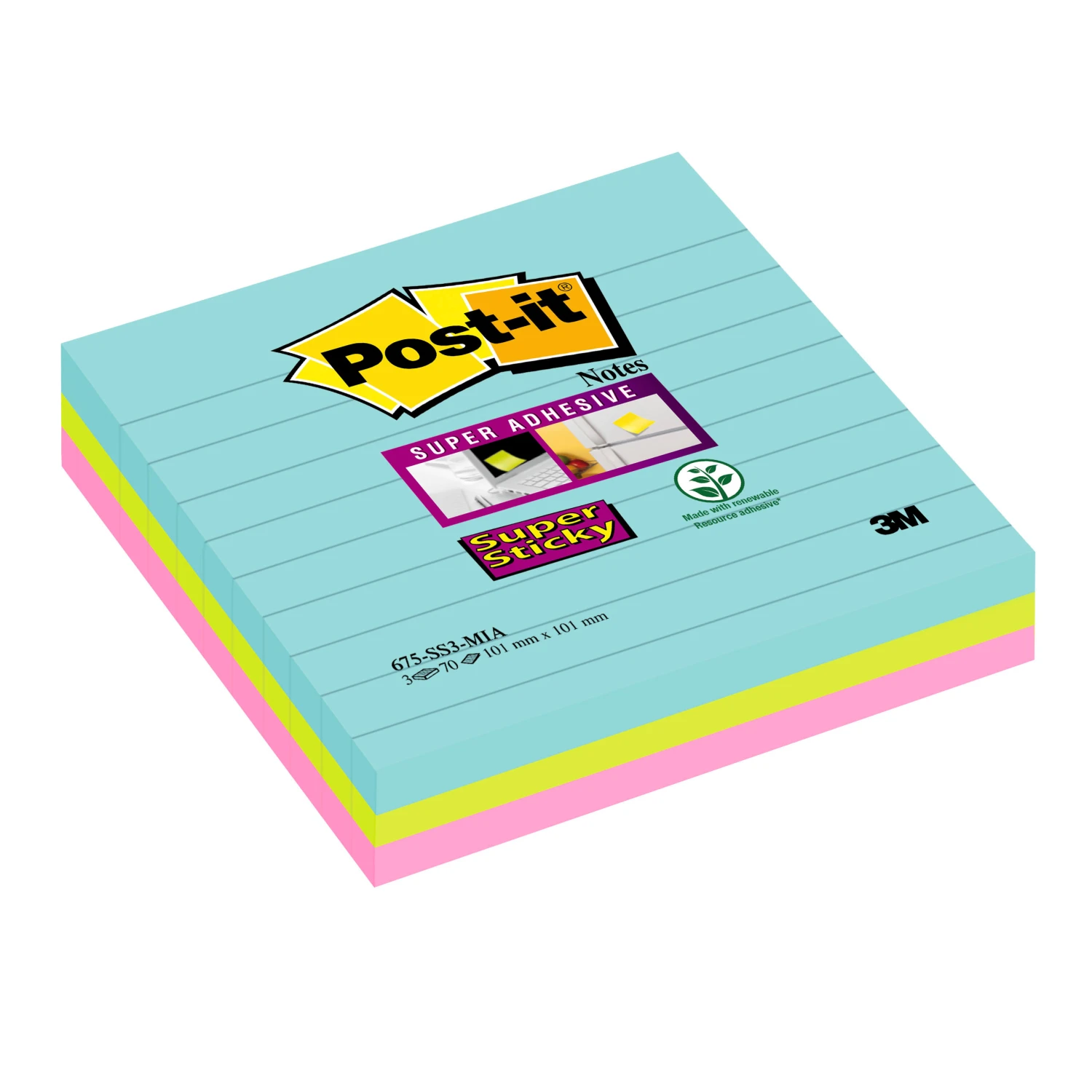 POST-IT Notes adhésives Super Sticky grand Cosmic Collection 3 x 70 feuilles