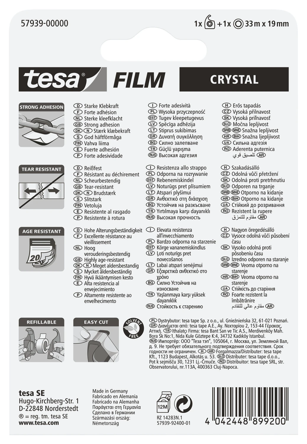 TESA Klebeband Crystal 19 mm x 33 m + Abroller
