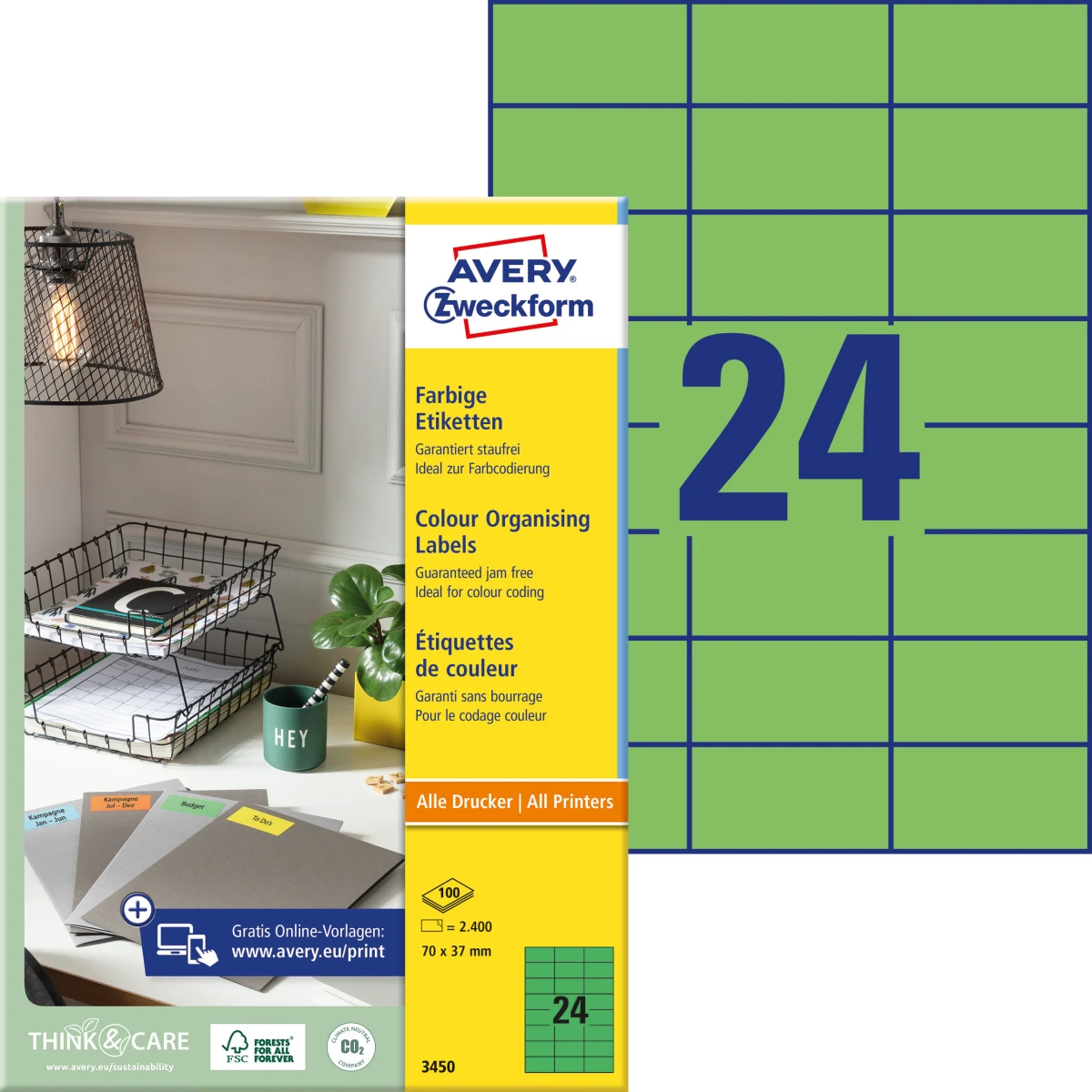 AVERY ZWECKFORM 3450 Étiquettes, 70 × 37 mm, 100 feuilles