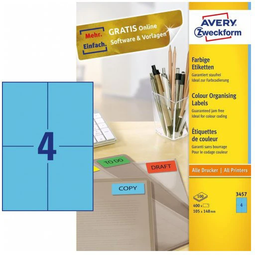 AVERY ZWECKFORM 3457 Étiquettes, 105 x 148 mm, 100 feuilles
