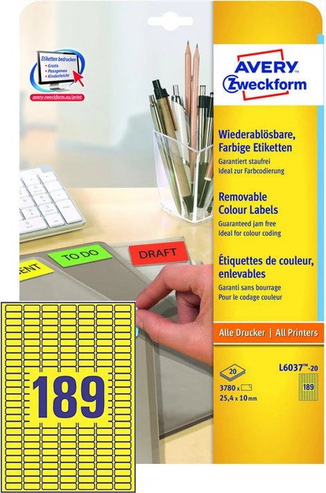 AVERY ZWECKFORM L6037-20 Étiquettes, 25.4 x 10 mm, 20 feuilles