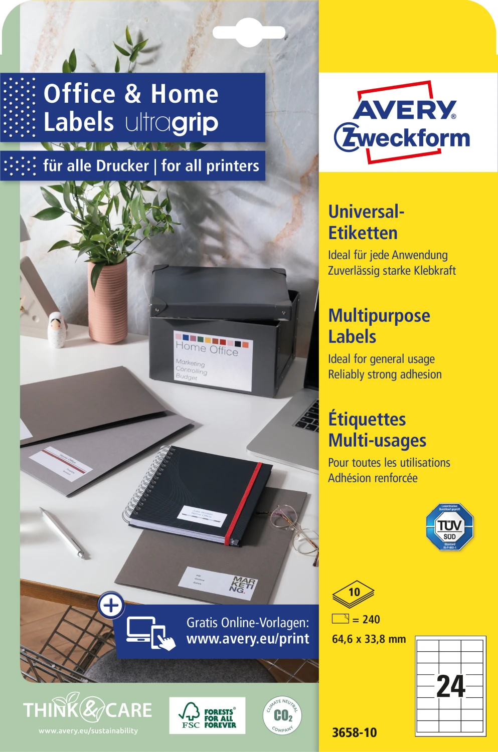 AVERY ZWECKFORM 3658-10 Etiketten, 64.6 x 33.8 mm, 10 Blatt