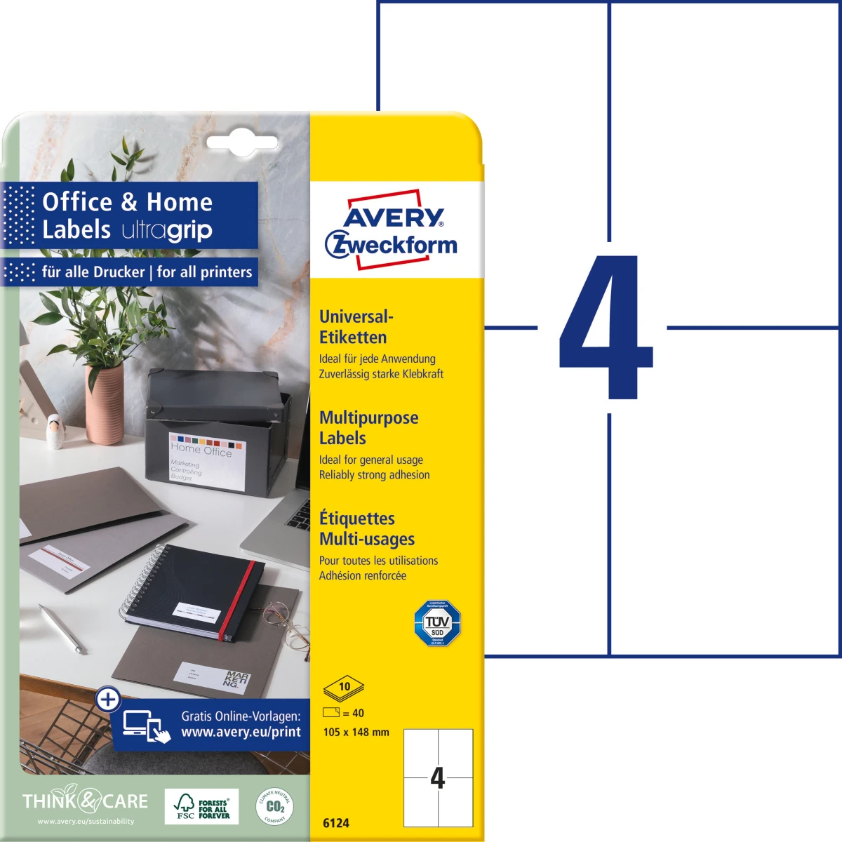 AVERY ZWECKFORM 6124 Étiquettes, 105 x 148 mm, 10 feuilles