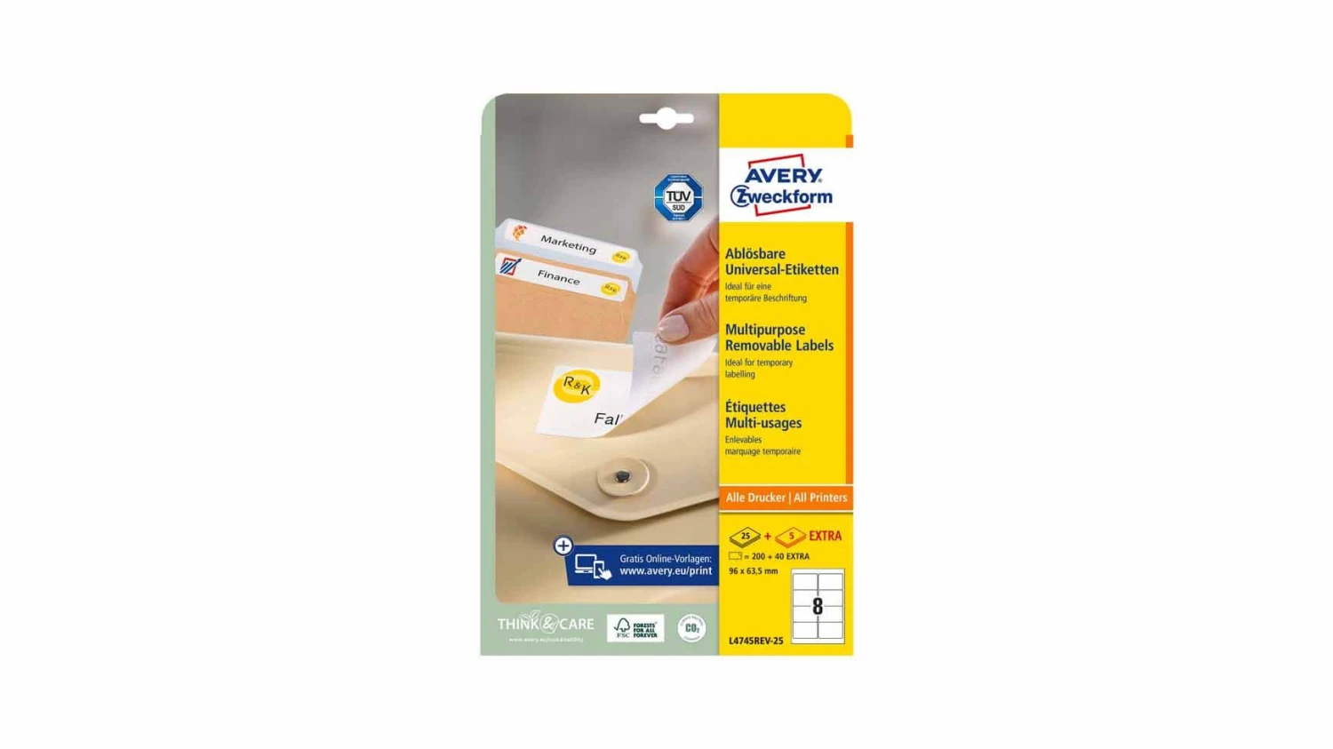 AVERY ZWECKFORM L4745REV-25 Etiketten, 96 x 63.5 mm, 25 + 5 Blatt