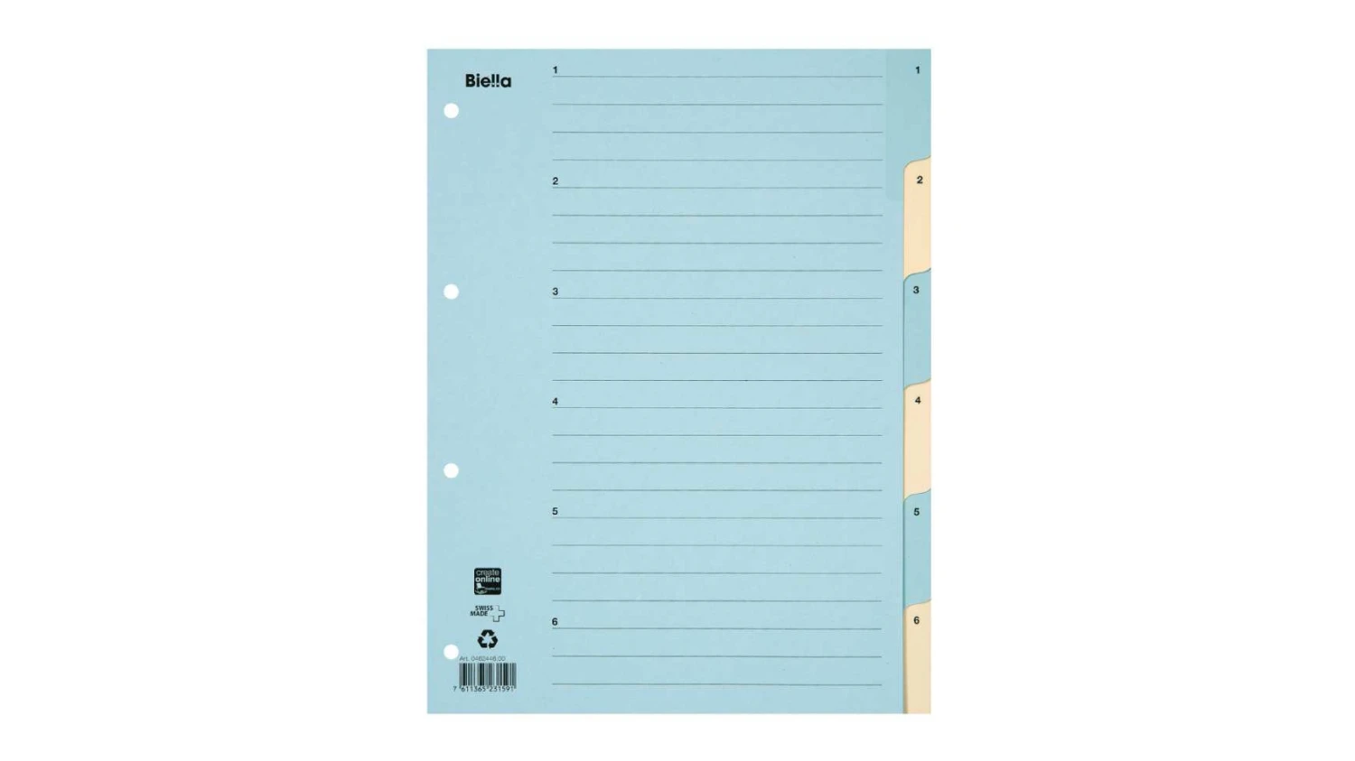 BIELLA Zahlenregister 1 - 6