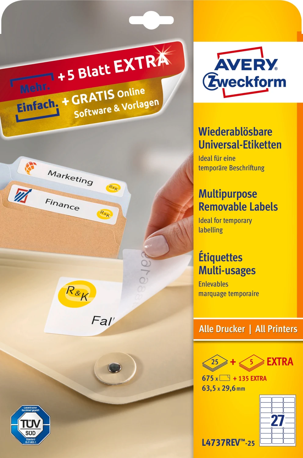 AVERY ZWECKFORM L4737REV-25 Étiquettes, 63.5 x 29.6 mm, 25 + 5 feuilles