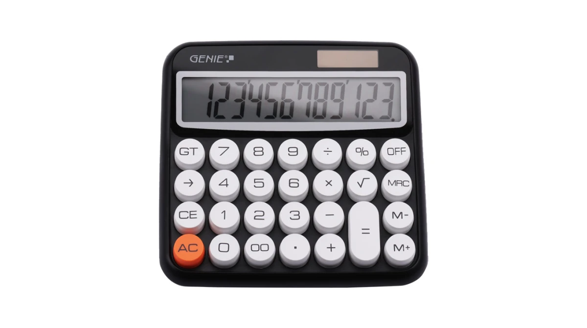 GENIE Calculatrice de bureau 612 BK Dual-Power (solaire et batterie)