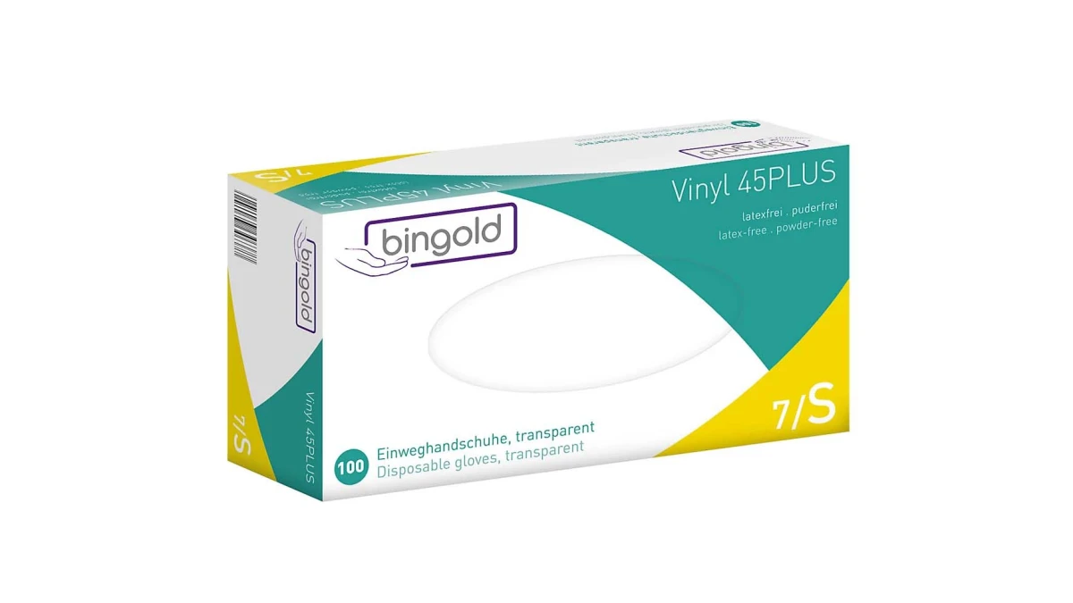 BINGOLD Gants en vinyle 45Plus taille S, 100 pièces