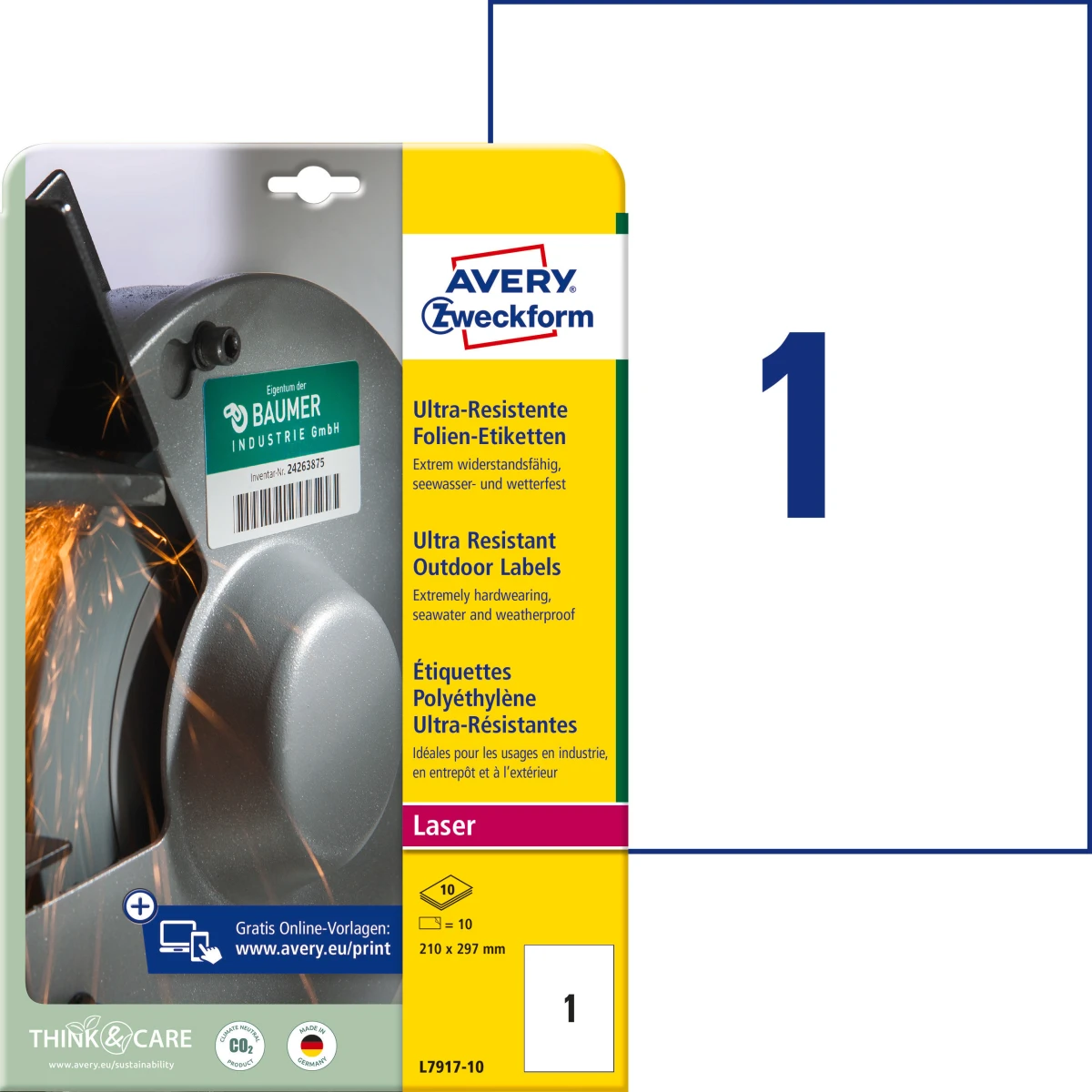 AVERY ZWECKFORM L7917-10 Étiquettes 210 x 297 mm, 10 feuilles