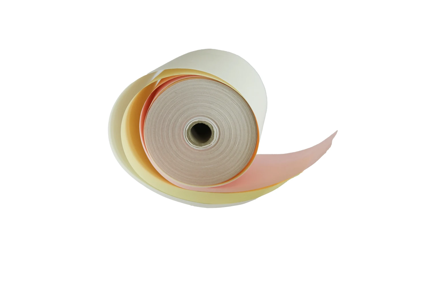 Rouleau de caisse, 3 couches, blanc, jaune, rose, 76x70x12 mm