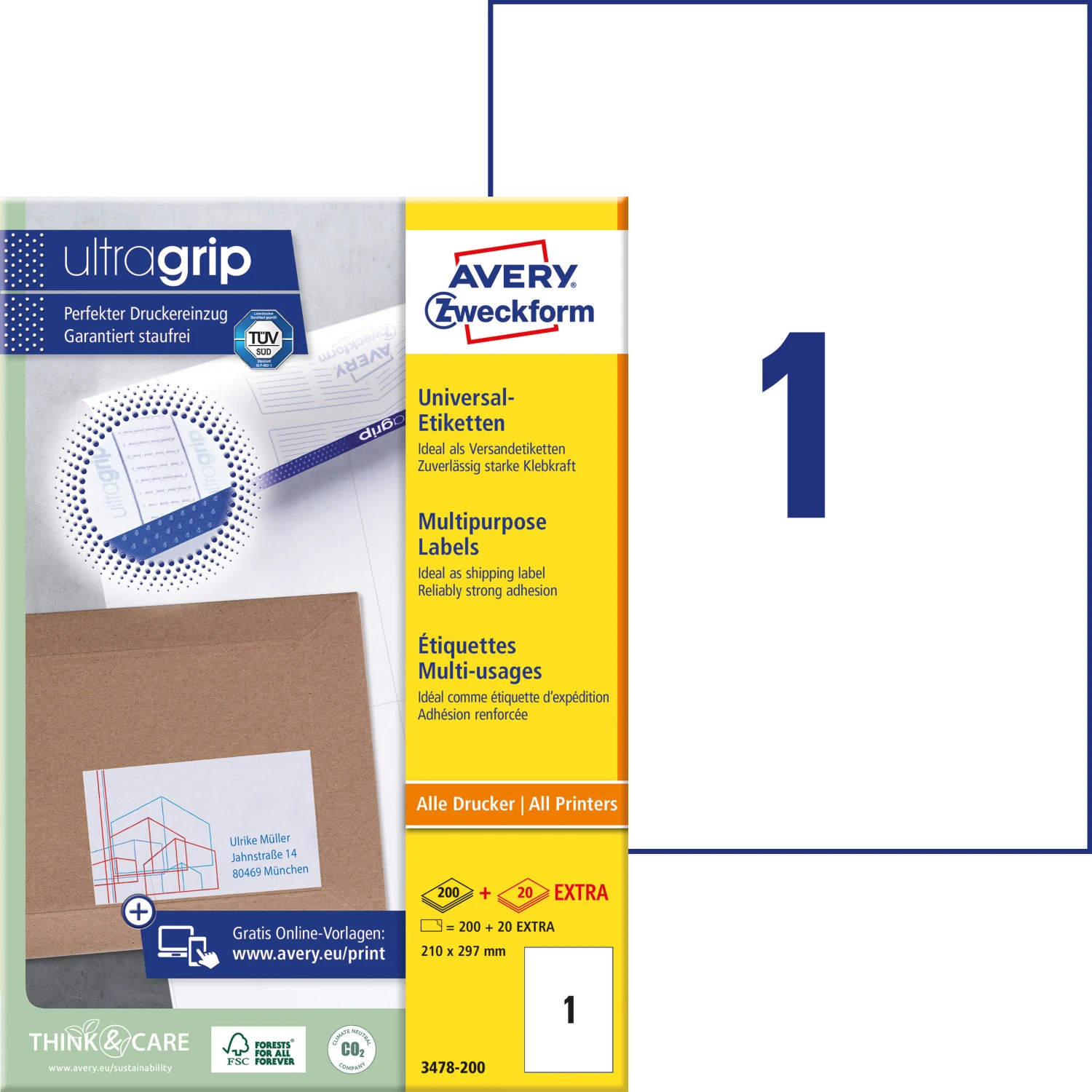 AVERY ZWECKFORM 3478-200 Étiquettes, 210 x 297 mm, 200 + 20 feuilles
