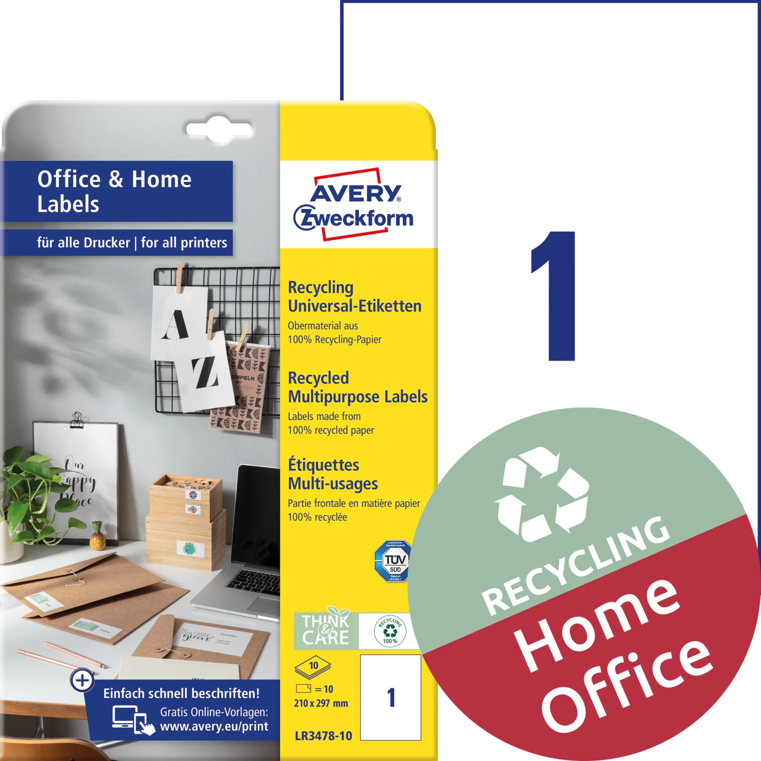 AVERY ZWECKFORM LR3478-10 Étiquettes, 297 x 210 mm, 10 feuilles