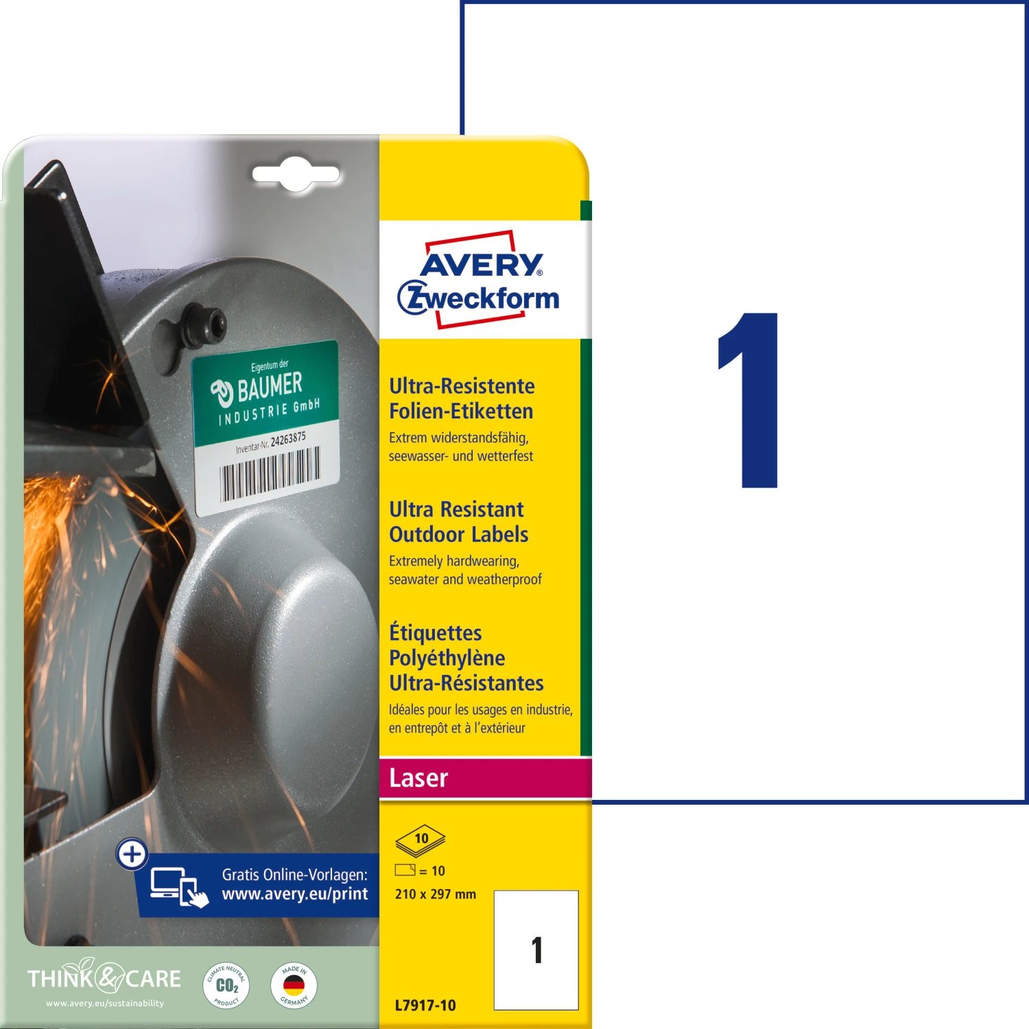 AVERY ZWECKFORM L7917-10 Etiketten, 210 x 297 mm, 10 Blatt